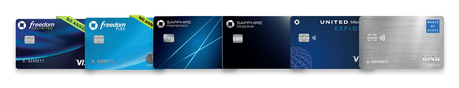 Cartões pessoais Chase sujeitos ao 5/24: Freedom Unlimited, Flex, Sapphire Preferred, Sapphire Reserve, United Explorer e Hyatt