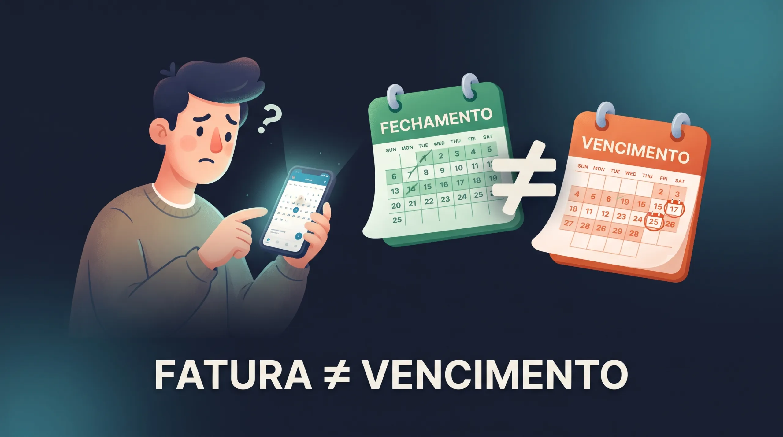 Fatura ≠ vencimento: fechamento da fatura e data de pagamento são diferentes
