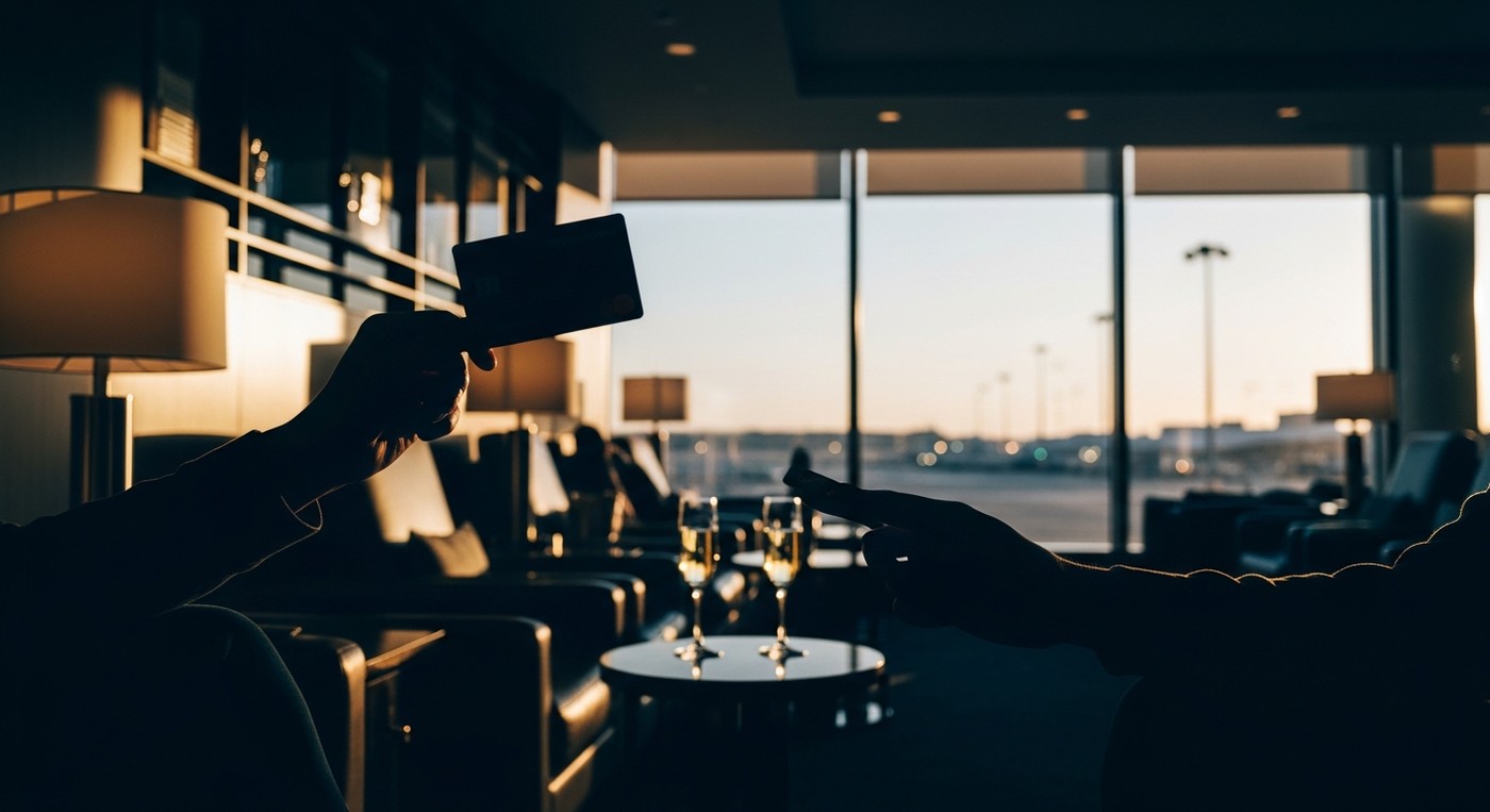 Casal no lounge American Airlines com status elite