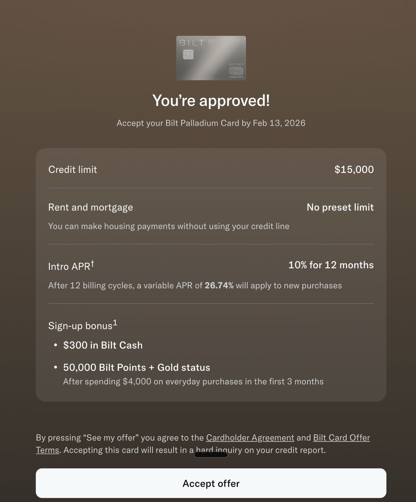 Aprovação cartão Bilt 2