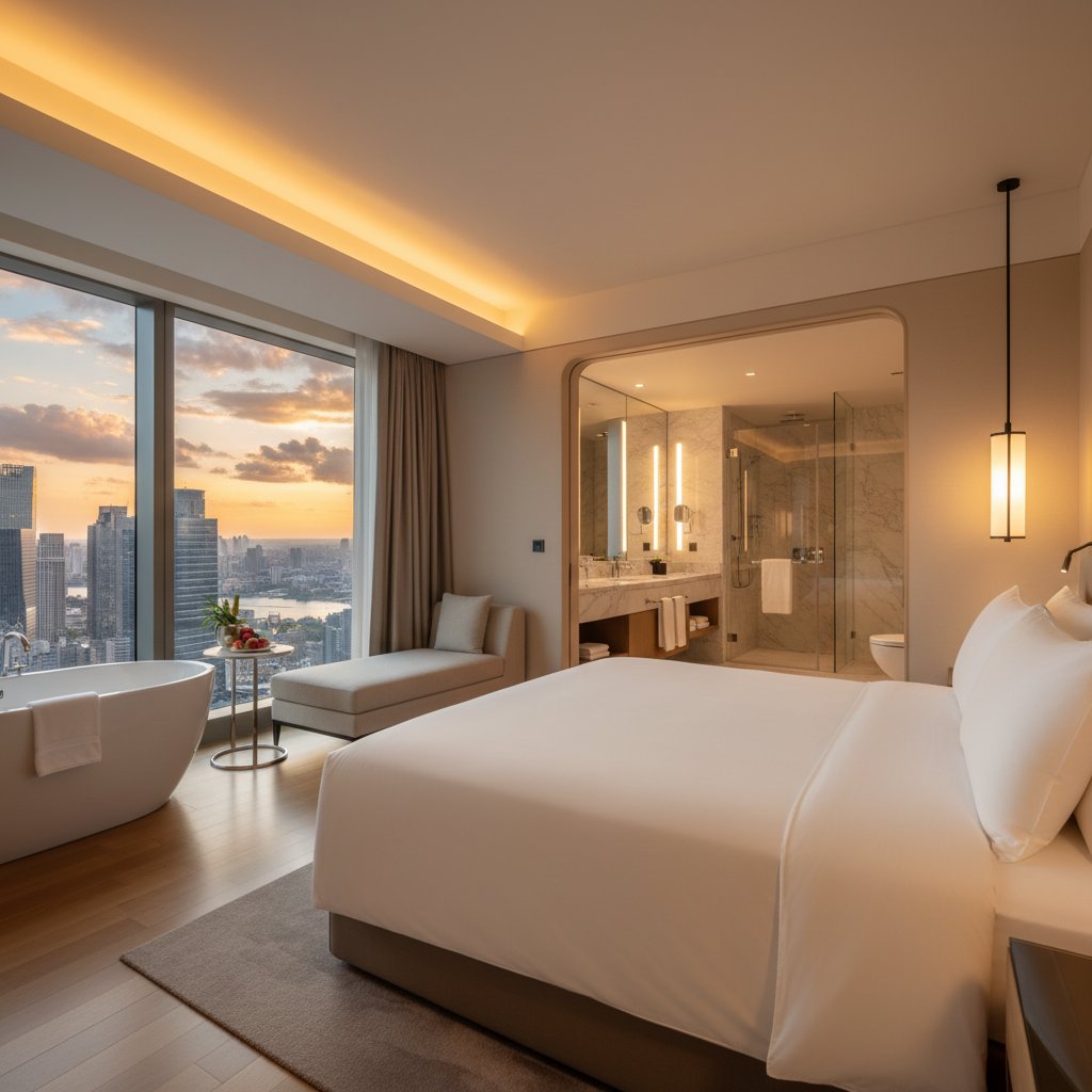 Quarto luxuoso de hotel Hilton