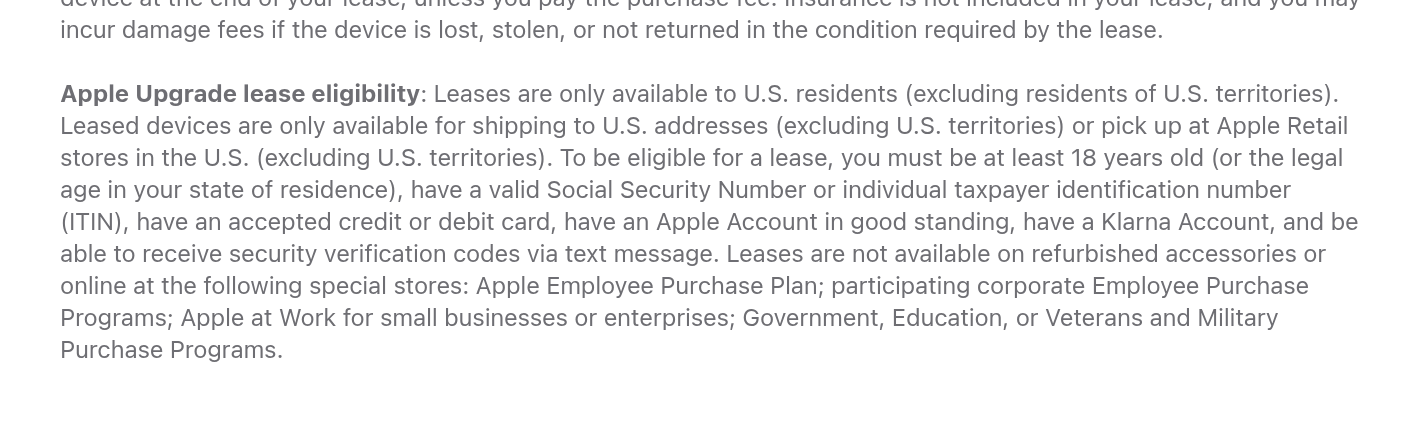 Apple Upgrade aceita ITIN: rodapé oficial com Social Security Number or individual taxpayer identification number