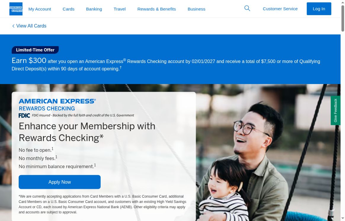 Oferta American Express Rewards Checking: US$ 300 após US$ 7.500 em depósitos diretos qualificados em 90 dias.