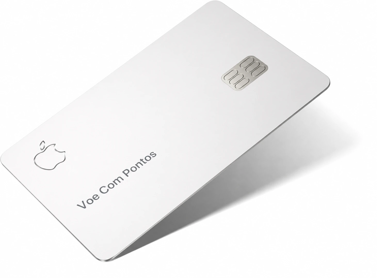 Apple Card de titânio, com acabamento prateado e nome demonstrativo Voe Com Pontos