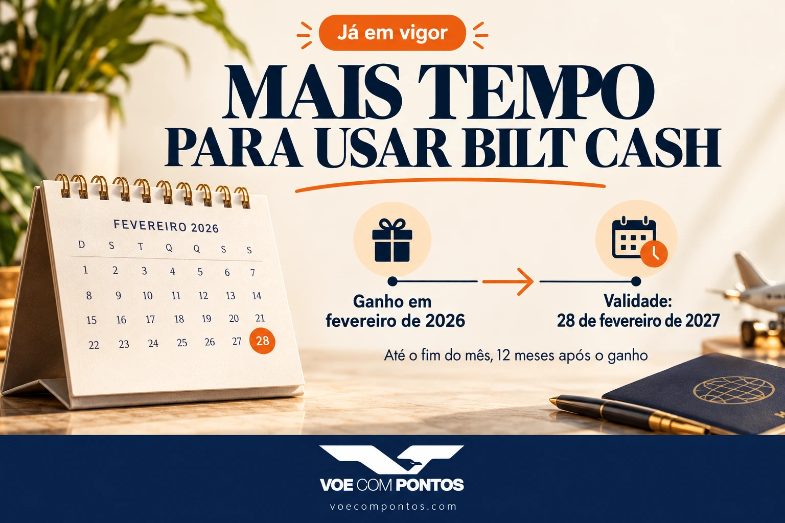 Exemplo da nova validade: Bilt Cash ganho em fevereiro de 2026 vence em 28 de fevereiro de 2027