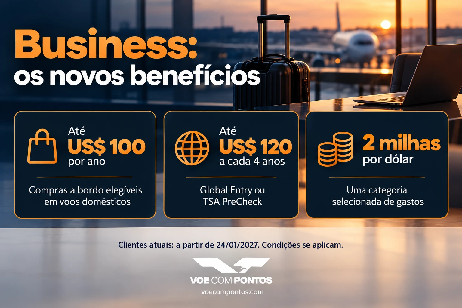 Novos créditos do Citi AAdvantage Business e categoria selecionada que rende duas milhas por dólar