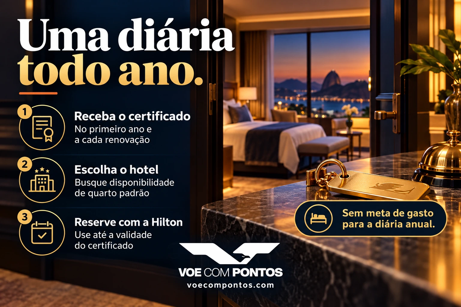 Como usar a diária anual Aspire: receber o certificado, buscar quarto padrão e reservar com Hilton