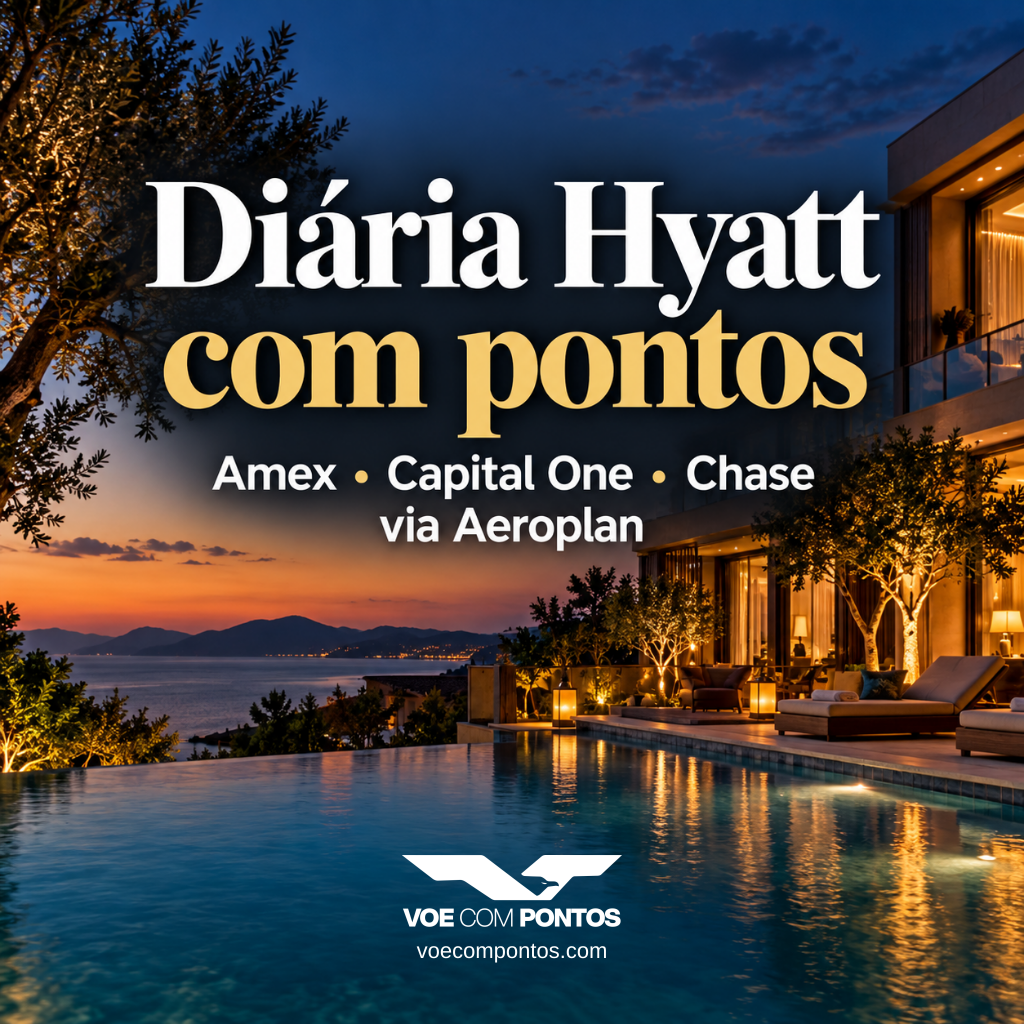 Diária Hyatt com pontos Amex, Capital One e Chase via Aeroplan, em capa quadrada Voe Com Pontos com hotel ilustrativo.