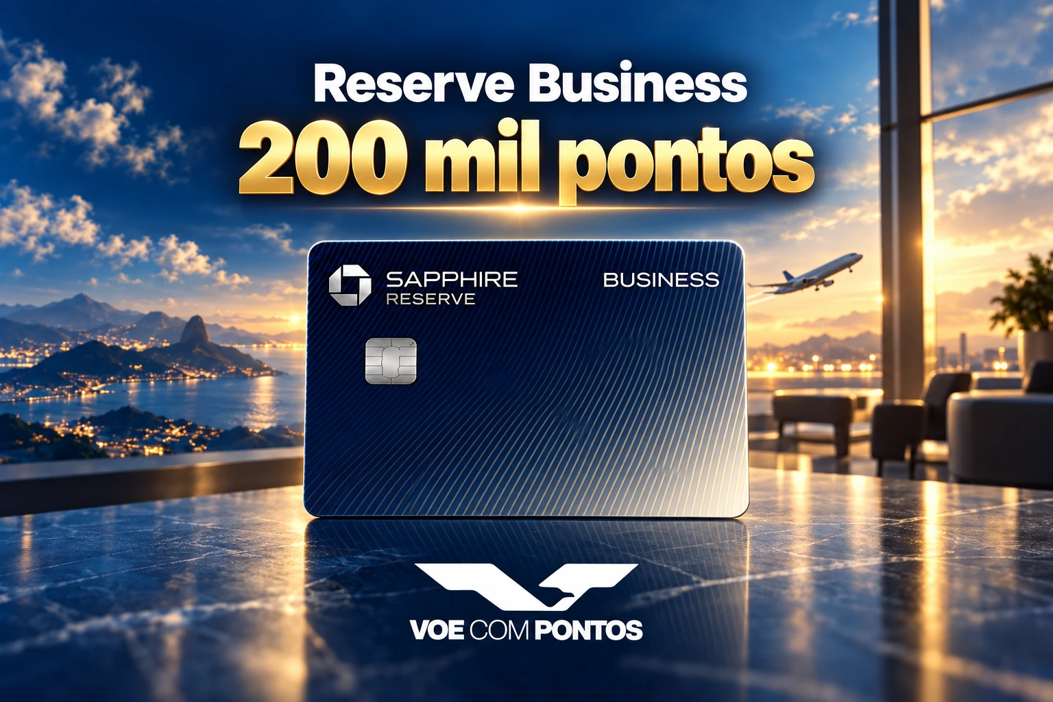 Chase Sapphire Reserve Business com oferta de 200 mil pontos e logo Voe com Pontos, em composição centralizada para o blog.
