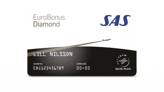 Cartão de associado EuroBonus Diamond, também reconhecido como SkyTeam Elite Plus.