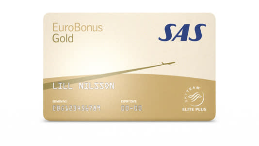 Cartão de associado EuroBonus Gold, categoria SkyTeam Elite Plus.