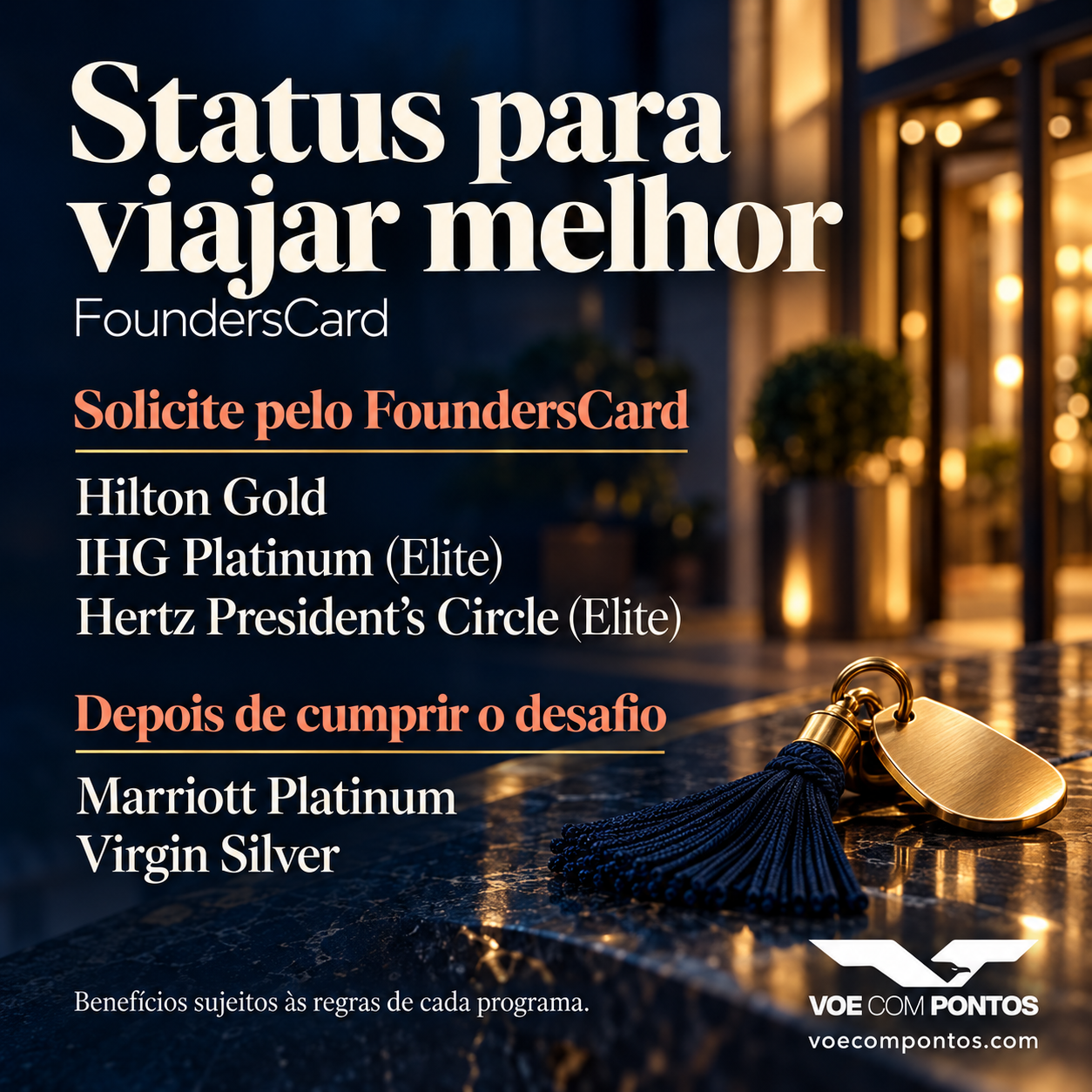 FoundersCard: status por solicitação e status após cumprir desafios, com diferenças do plano Elite.