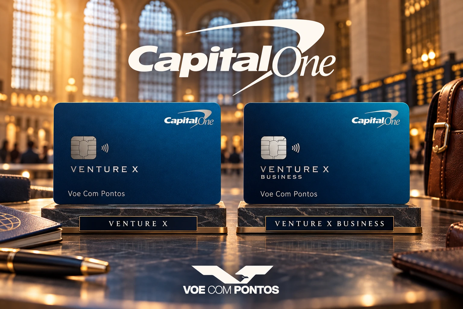 Capital One Venture X e Venture X Business em composição de viagem.